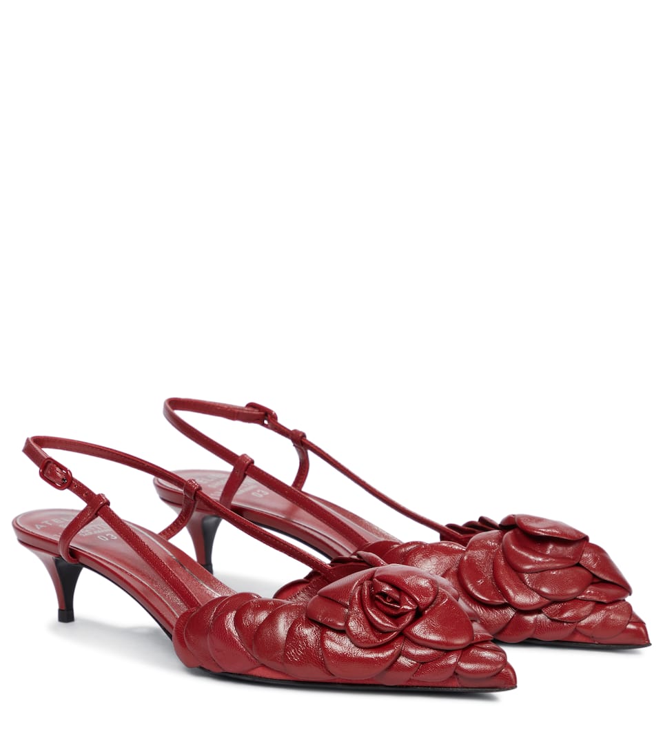 Valentino Womens Red Atelier 03 Rose Edition Leather Slingbacks 4 In Red