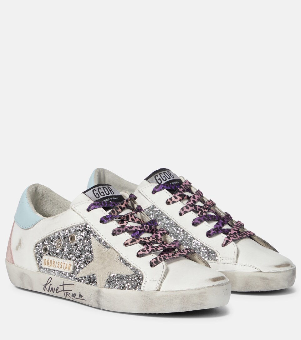 Golden Goose Superstar Doubl Sneakers In Silver Glitter In White | ModeSens