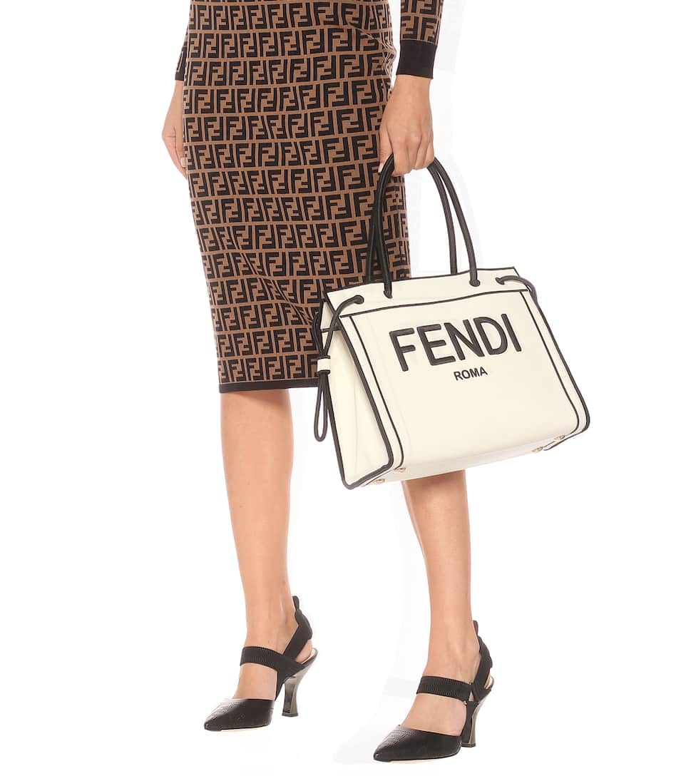 fendi roma帆布混纺托特包