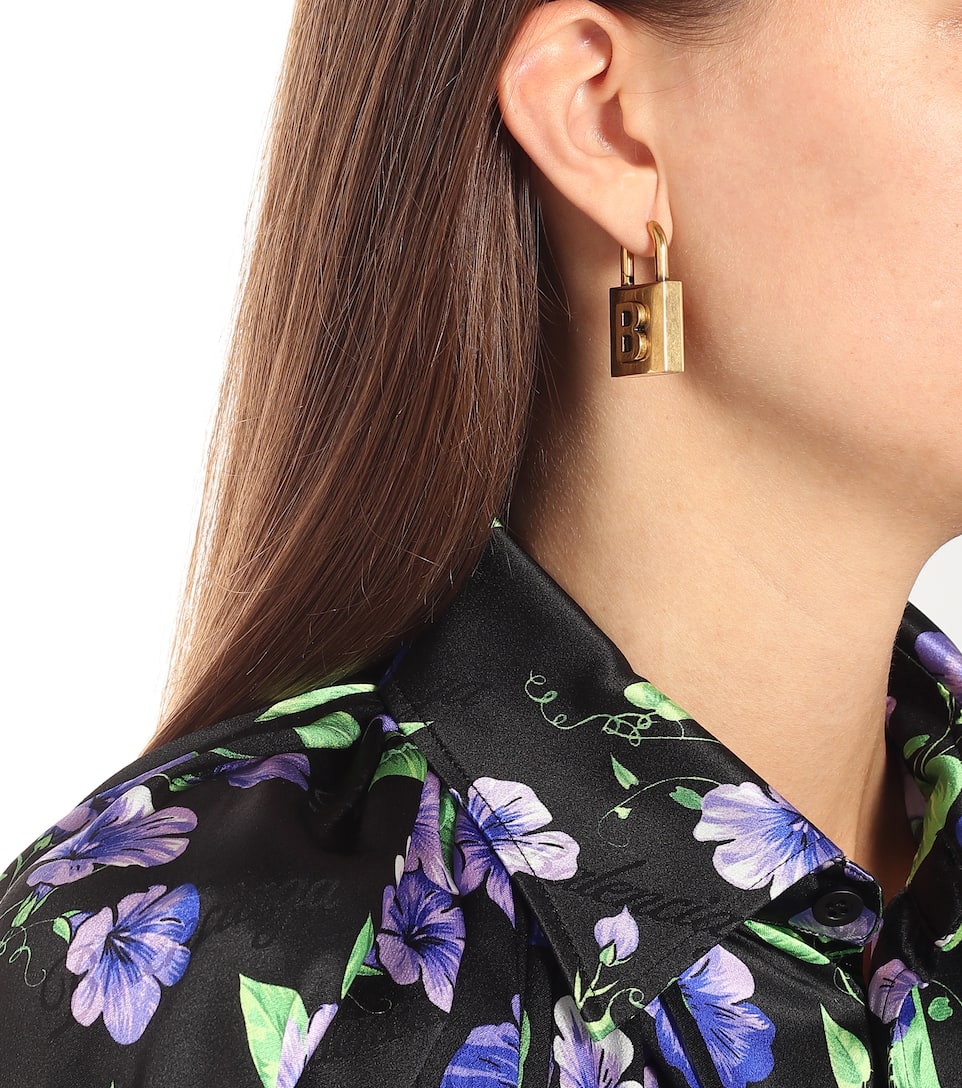 Balenciaga Lock Embossed Goldtone Earrings ModeSens