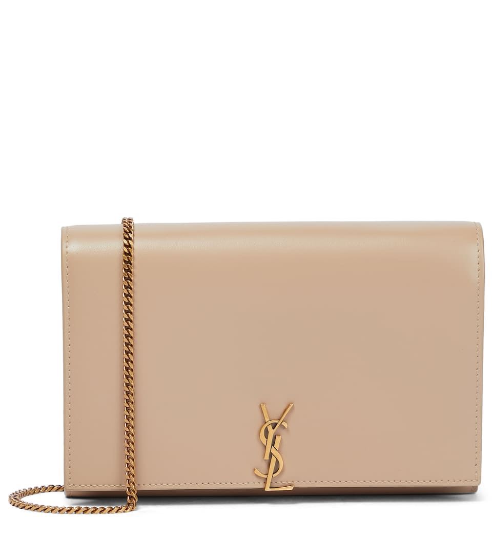 Saint Laurent Monogram Leather Wallet On Chain In Dark Beige/dark Beig