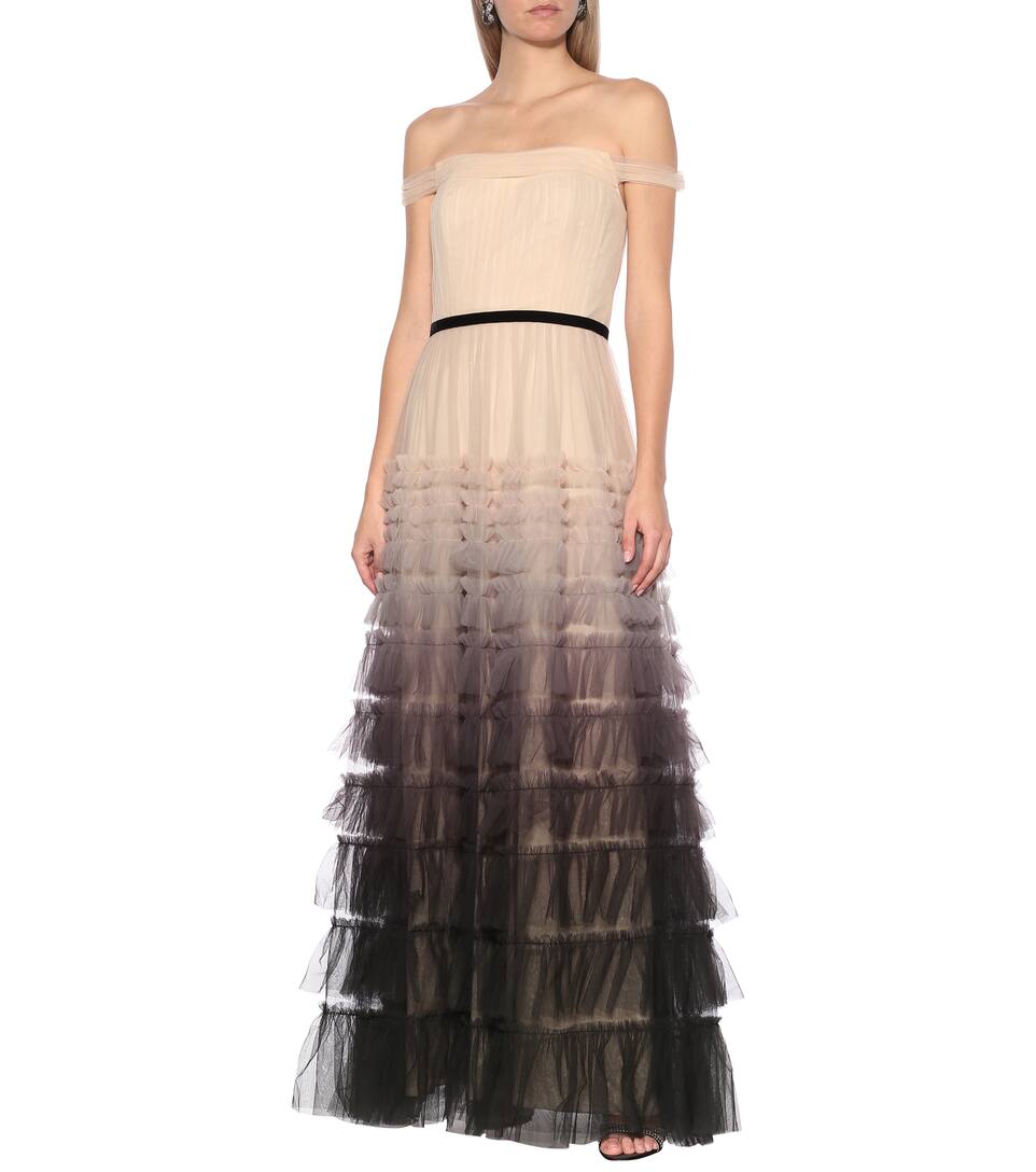 渐变色绢网长礼服