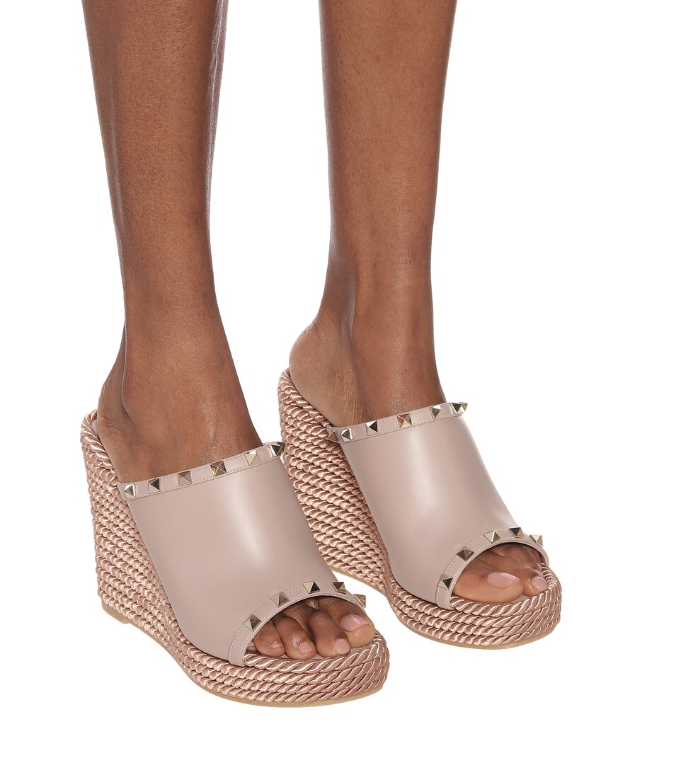 Valentino Garavani Rockstud Platform Wedge Sandals In Beige | ModeSens