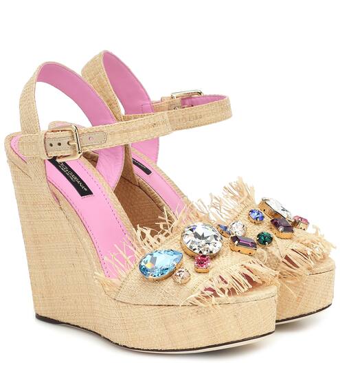 Crystal-embellished raffia wedges | Dolce & Gabbana