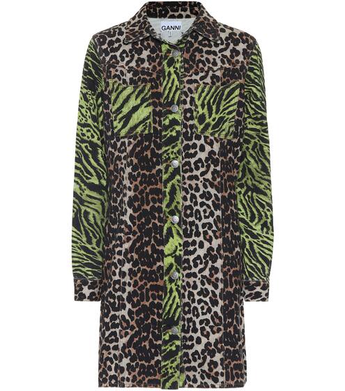 Leopard-print denim shirt dress | Ganni