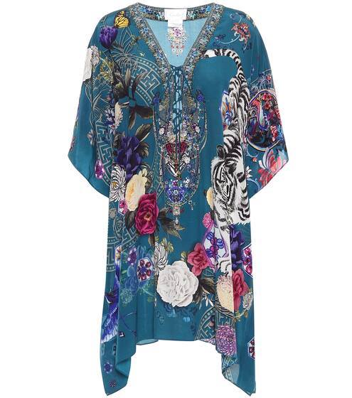 Printed lace-up silk cover-up | Camilla
