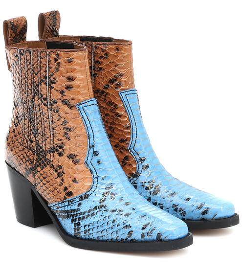 Snake-effect leather ankle boots | Ganni