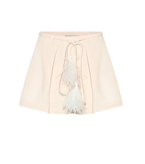 Feather-trimmed wool and silk shorts | Valentino
