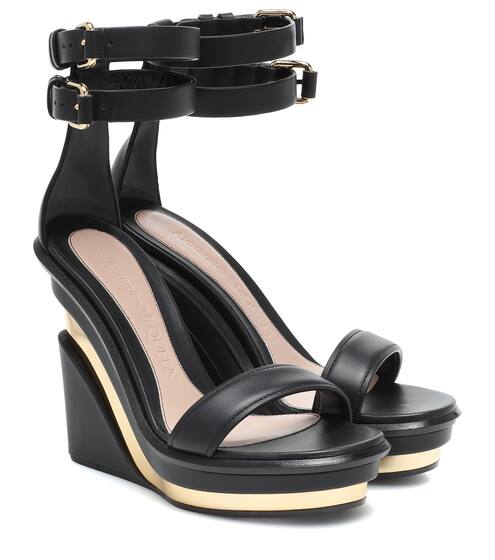 Trompe l'Oeil leather wedge sandals | Alexander McQueen