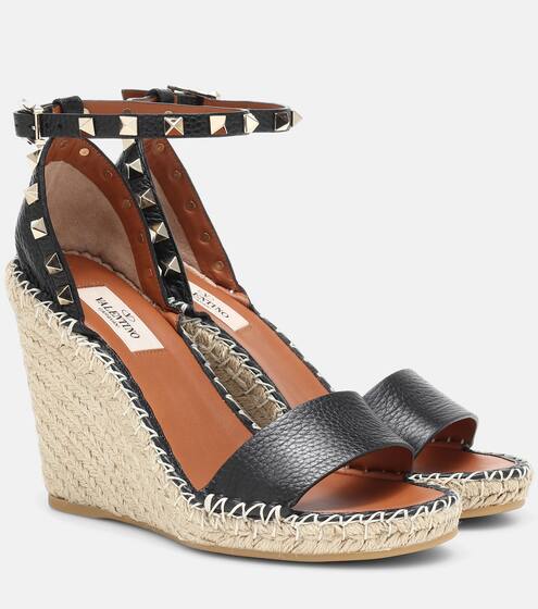 Valentino Garavani Rockstud leather wedge espadrilles | Valentino