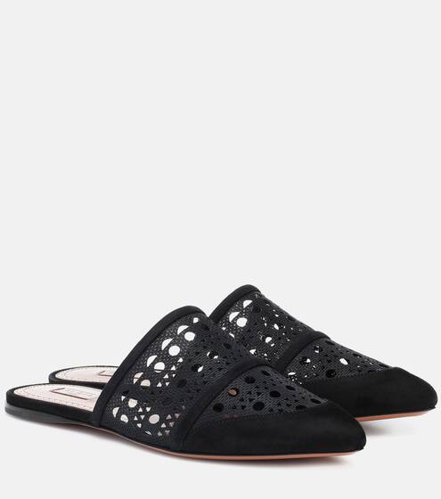 Laser-cut mesh and suede slippers | Alaïa
