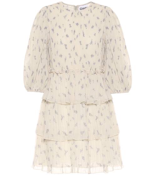 Floral pleated georgette minidress | Ganni