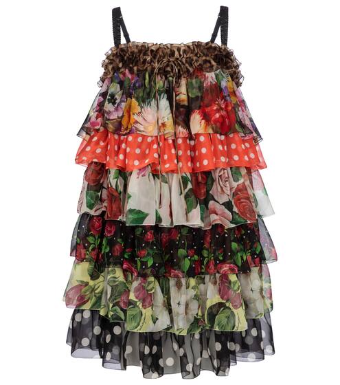 拼接荷叶边真丝迷你连衣裙 | Dolce & Gabbana